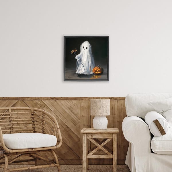 Stupell Industries Vintage Halloween Ghost and Pumpkin by Lindsay