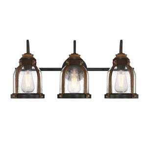 Cindy 24 in. 3-Light Oil-Rubbed Bronze with Barnwood Accents Vanity Light