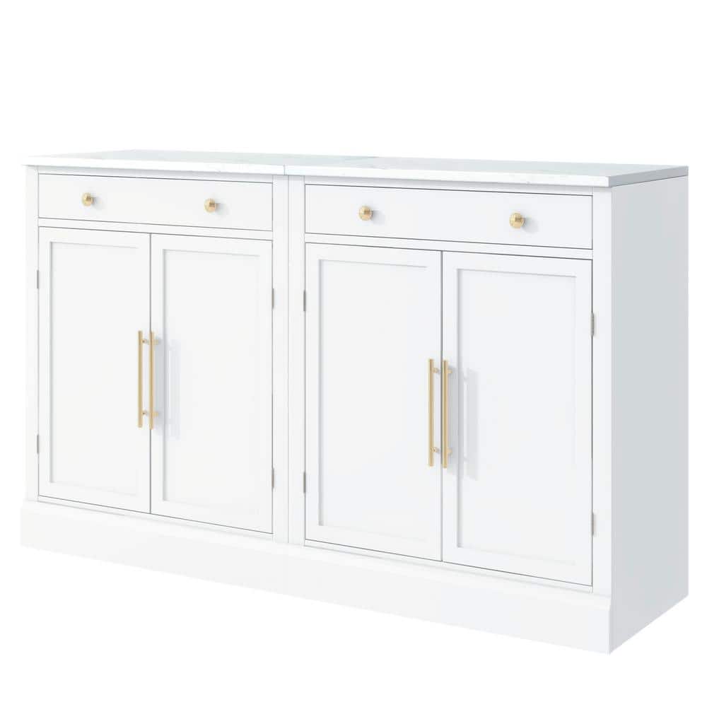 White Modern Freestanding Kitchen Pantry Cabinet with Drawer, 2 Adjustable Shelves and 2 Door Shelves (Set of 2)