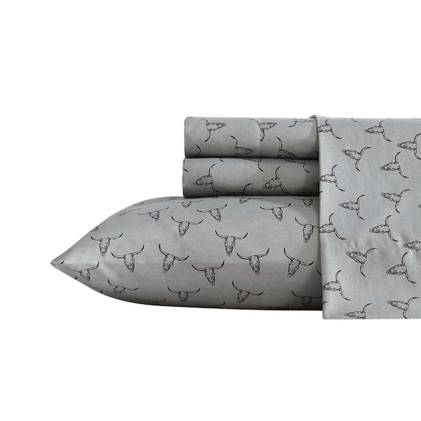 Steer Skulls 3-Piece Asphalt Grey/Monument Grey Microfiber Twin Xl Sheet Set