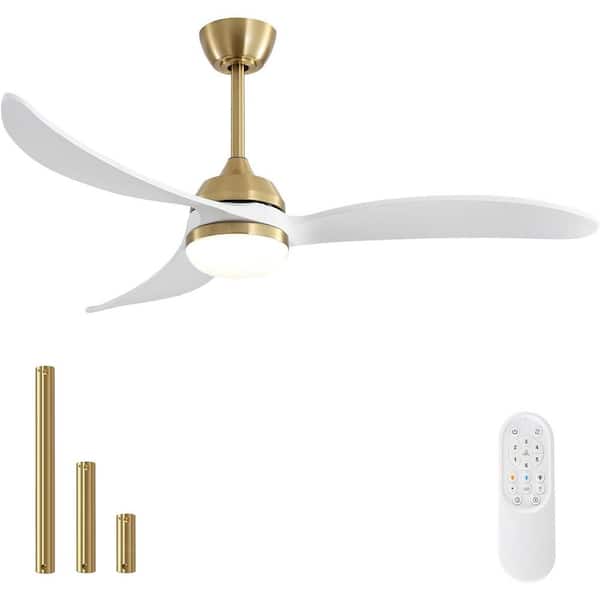 Jushua 52 in. Indoor Gold Plus White Modern Reversible DC Motor Ceiling Fan with LED Light and Remote Included