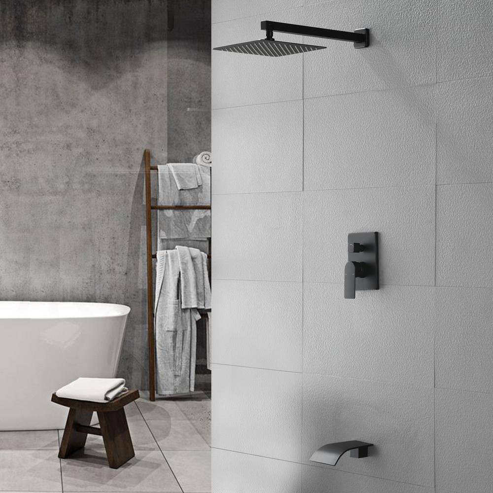 Matte Black Square Rain Shower Faucet Set with Lever Handle