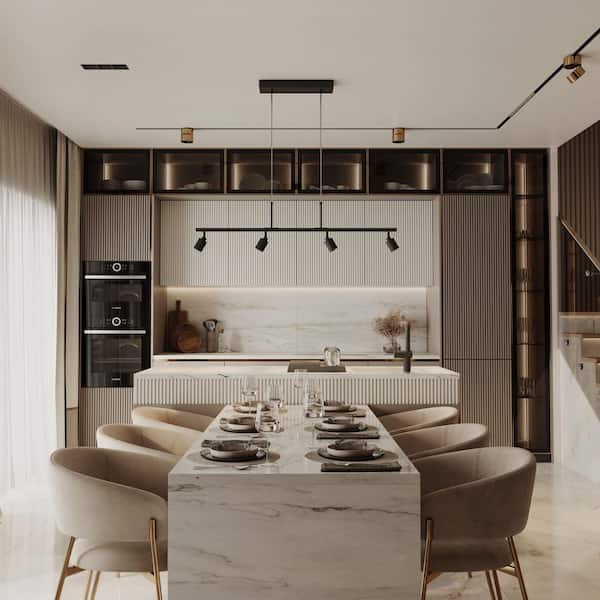 Shura Matte Black 4-Light Integrated LED Track Light Pendant with Suspended Rotatable Cylinder Heads, 3000K 1960 Lumen