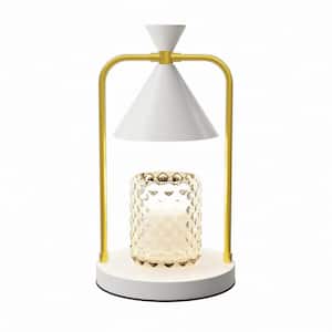 12.8 in 1-Light Metal Vintage White Candle Warmer Table Lamp with Timer, Dimmable Switch(G10 Halogen Bulbs Included)