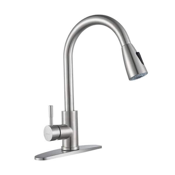 IVIGA Stainless Steel Single Handle Pull Out Sprayer Kitchen Faucet with Deckplate in Brushed Nickel