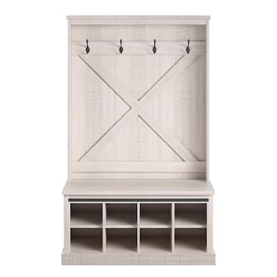 Bayshore Heights Rustic White Entryway Bench Hall Tree