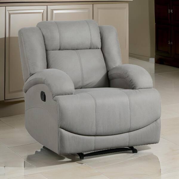 Benjara Gray Microfiber Manual Recliner with Cushions and Solid Wood