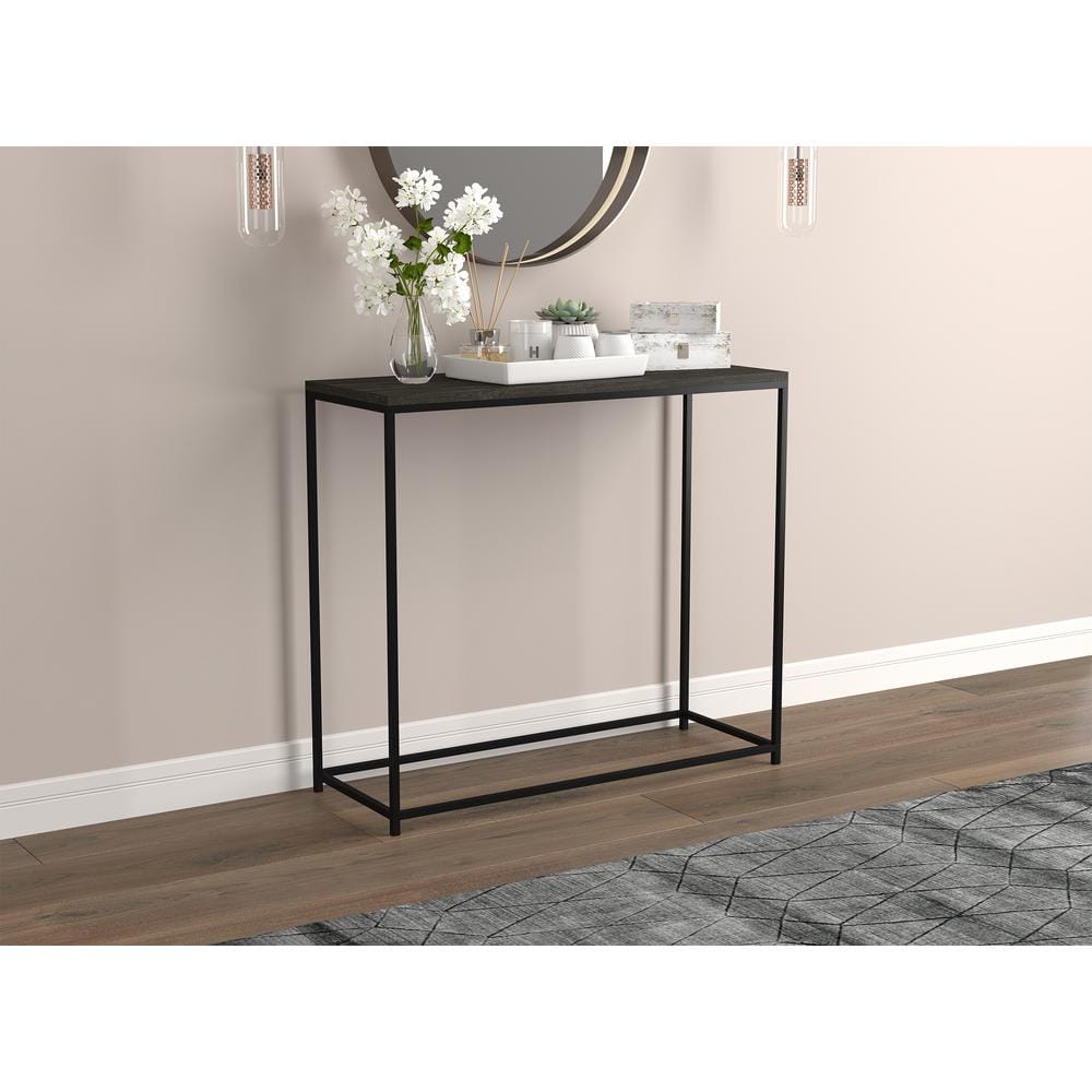31" Dark Grey Wood and Black Metal Console Table
