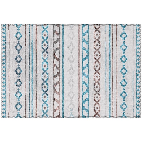 Addison Rugs Yuma Grey 1 ft. 8 in. x 2 ft. 6 in. Geometric Indoor/Outdoor Washable Area Rug
