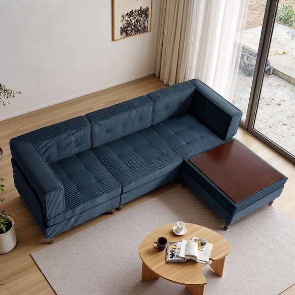 Uixe 98.01 in. Square Arm 4-piece Corduroy L-Shaped Sectional Sofa