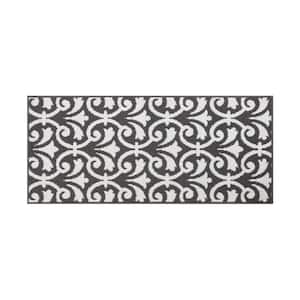 Washable Non-Skid Dark Grey and White 26 in. x 60 in. Medallion Accent Rug