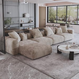 169.29 in. Square Arm Corduroy Velvet 5-Pieces Modular Free Combination Sectional Sofa with Ottoman in. Brown