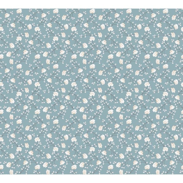 Unbranded Spring Blossom Collection Petite Floral Vine Blue/White Matte Finish Non-Pasted Non-Woven Paper Wallpaper Roll