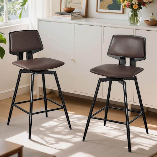 Swivel Bar Stools Set of 2, 34.8 in. Metal Brown Counter Height Bar Chairs for Kitchen Island or Home Bar