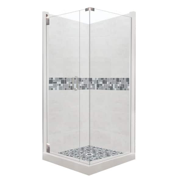 American Bath Factory Newport Grand Hinged 38 in. x 38 in. x 80 in. Left-Hand Corner Shower Kit in Natural Buff and Chrome Hardware