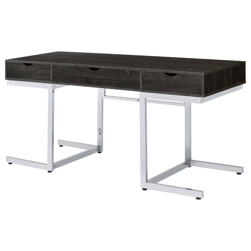 Noorvik Dark Oak and Chrome 3-Piece Writing Desk Set