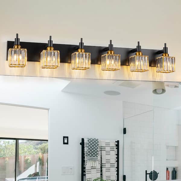 EDISLIVE Orillia 43.31 in. 6-Light Modern Black Gold Bathroom Vanity Light with Crystal Shades
