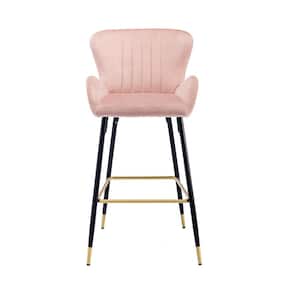 40.94 in. Pink Solid Wood 2-Piece Bar Stools with Back and Footrest Counter Height Dining Chairs
