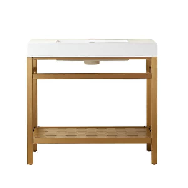 ROSWELL Ablitas 36 in. W x 20 in. D x 34 in. H Bath Vanity in Brushed Gold with White Composite Stone Top