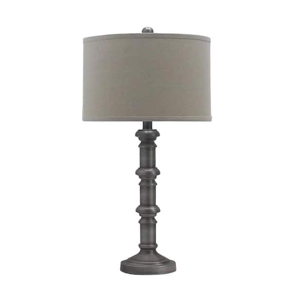 Fangio Lighting 31 in. Antique Silver Metal Stacked Candlestick Table Lamp