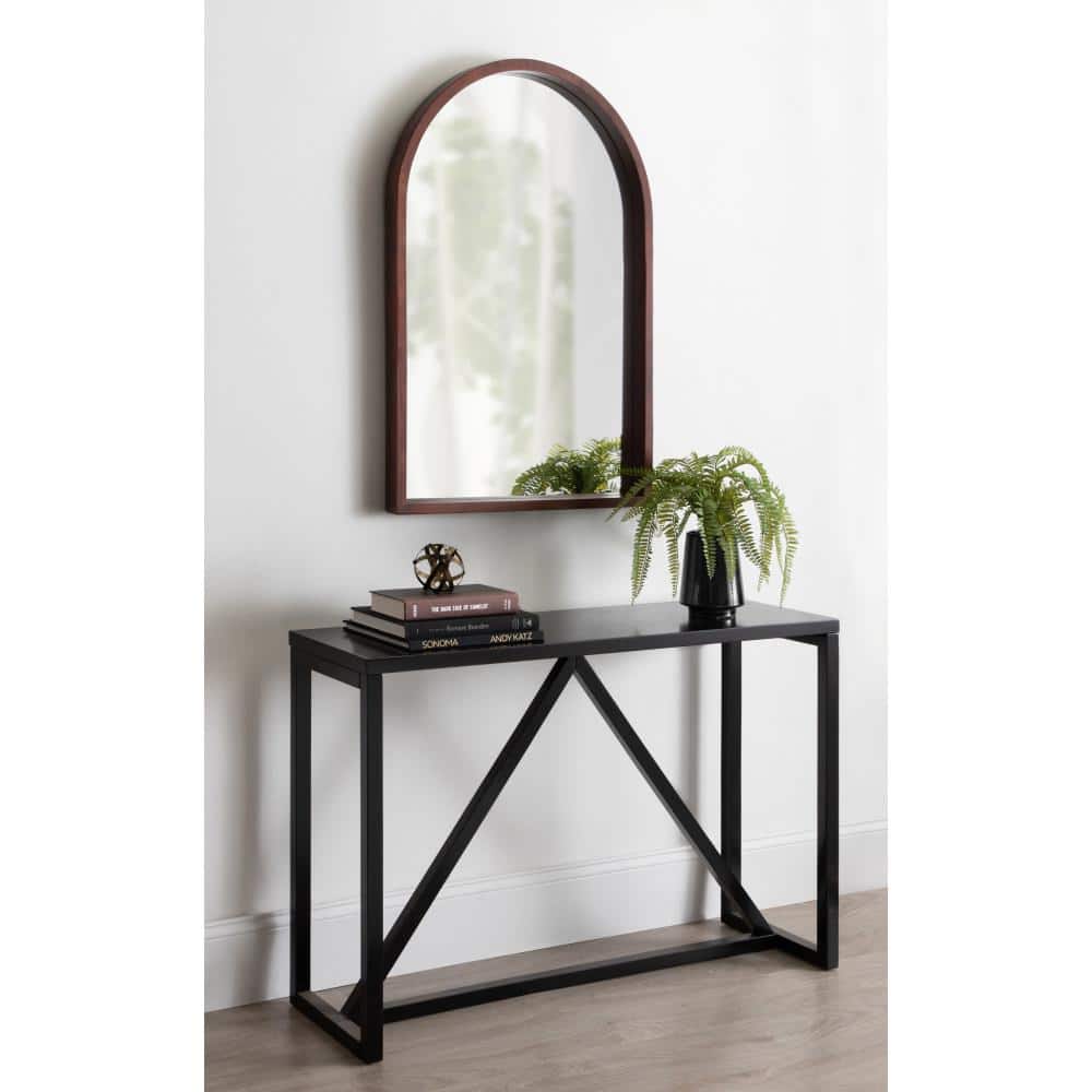 Walnut Brown Arched Wood Vanity Mirror
