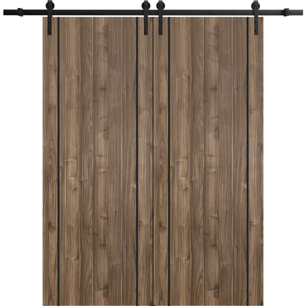Assemble Required 28 in. x 96 in. 2-Panel Walnut Solid Wood with Honeycomb Sliding Barn Door with Hardware Kit price history on PriceWatchPro