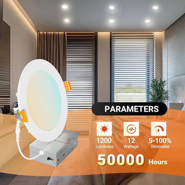 TJOY 12-Pack 6 in. 5CCT Ultra-Thin LED Recessed Ceiling Light with