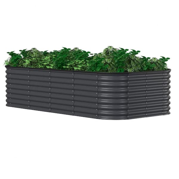 VEIKOUS 8 ft. x 4 ft. x 2 ft. Galvanized Steel Raised Garden Bed Planter Box Outdoor, Dark Gray