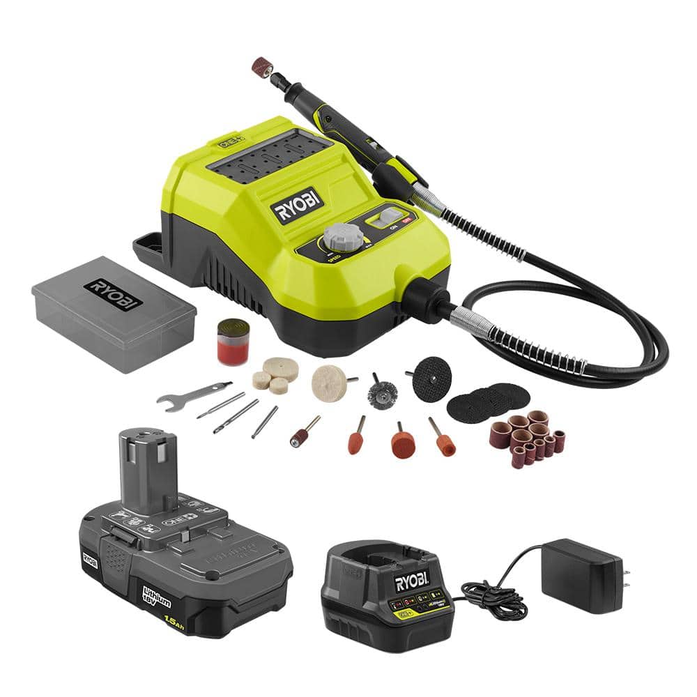 Ryobi One 18v Lithium Ion Cordless Rotary Tool Kit With 1 5 Ah Battery And 18v Charger P460kn The Home Depot