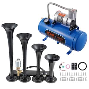 Train Horns Kit, 4 Trumpet Air Horn Kit, 150 dB. Train Horns for Pickup Trucks, 12-Volt Air Compressor 1.6 Gal. Tank