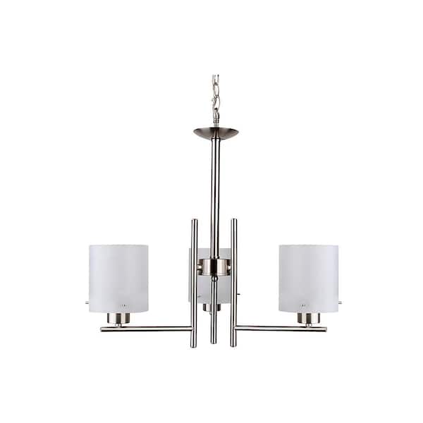 Filament Design 3-Light Satin Steel Chandelier with Etched Acid Wash Glass Shade