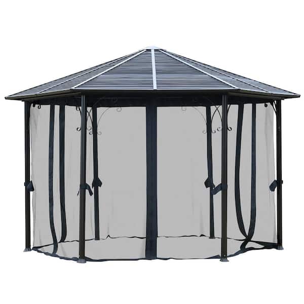 Outsunny 13 ft. x 13 ft. Black Hardtop Hexagonal Gazebo Canopy