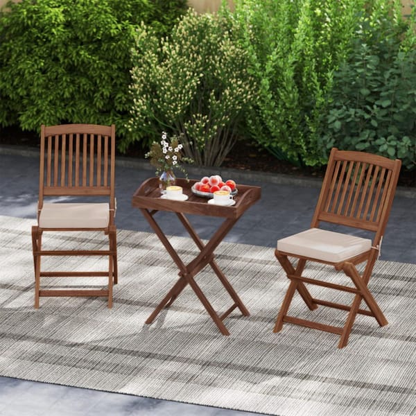 Kadehome 24 in. W Teak Wood Folding Patio Side Table Outdoor