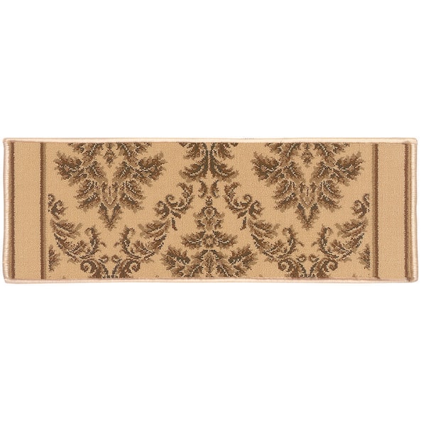 Kurdamir Damask Ivory 9 in. x 26 in. Stair Tread Cover