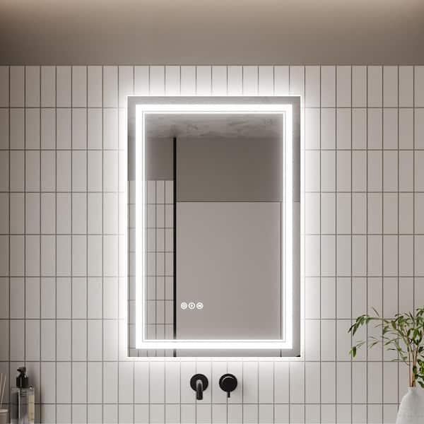 Staykiwi 24 in. W x 36 in. H LED Rectangular Glass Frameless Anti-Fog Wall Mounted Bathroom Vanity Mirror in White