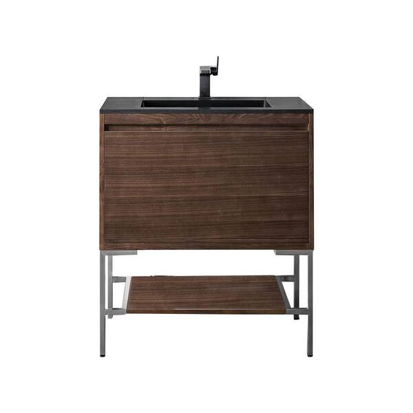James Martin Vanities Milan 31.5 in. W x 18.1 in. D x 36 in. H Bathroom Vanity in Mid Century Walnut with Charcoal Black Composite Top