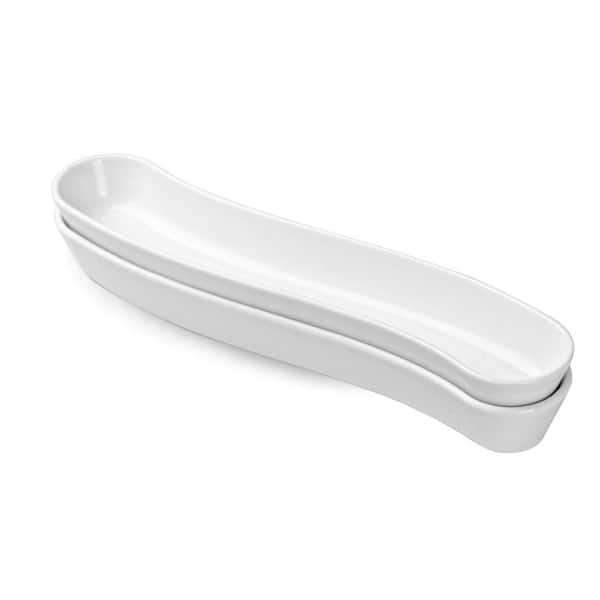 17 in. Modern White Ceramic Olive Plates, Long Arc Shape Versatile Serving Tray for Snacks and Appetizers (Set of 3)