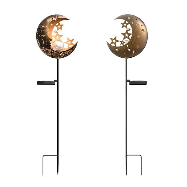 FAWEY TRED INC Moon Solar Lights Outdoor Garden Stake Decorative Star Solar Lantern with Warm Light Waterproof Metal Outdoor Decoration