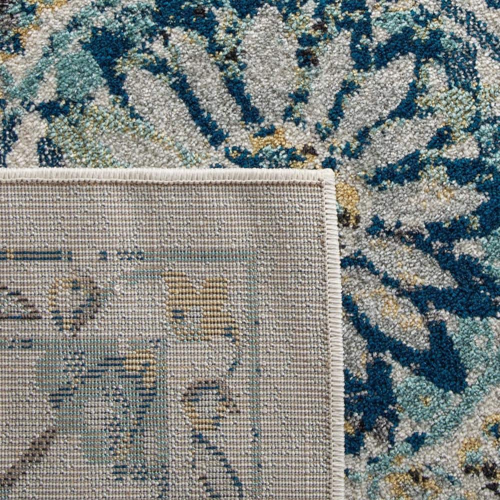Ivory and Blue High Pile Floral Medallion Area Rug
