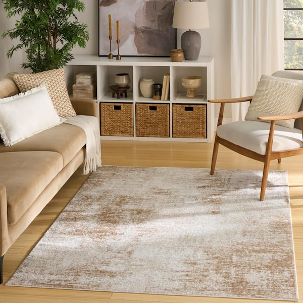 Dekor Ivory Beige 4 ft. x 6 ft. Abstract Contemporary Area Rug