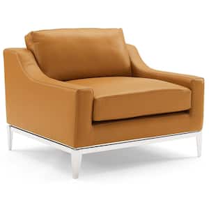 Harness Stainless Steel Base Leather Armchair in Tan