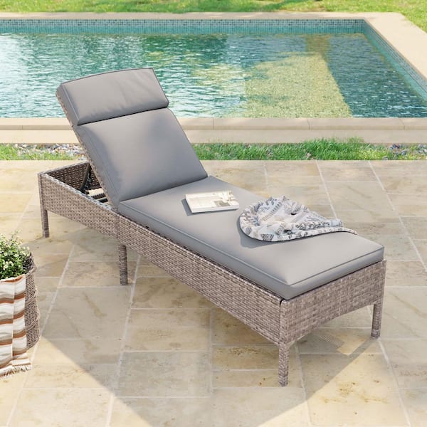 Sonkuki Outdoor Patio Wicker Chaise Lounge Chairs with Adjustable Inclination Angles, Gray Cushion