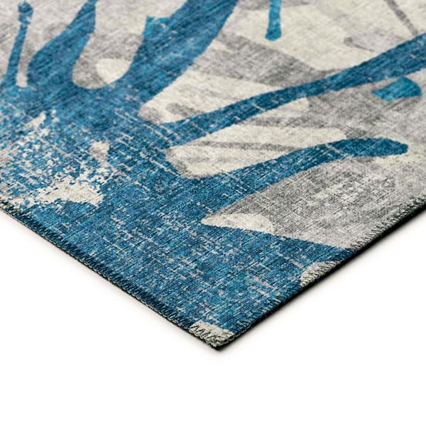 Bravado Blue 10 ft. x 14 ft. Geometric Indoor/Outdoor Washable Area Rug