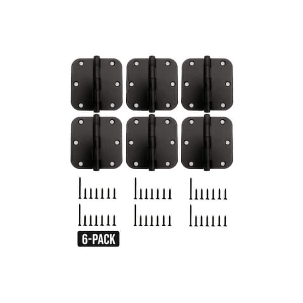 6-Pack 3-1/2 in. x 5/8 in. Radius Matte Black Butt Door Hinge