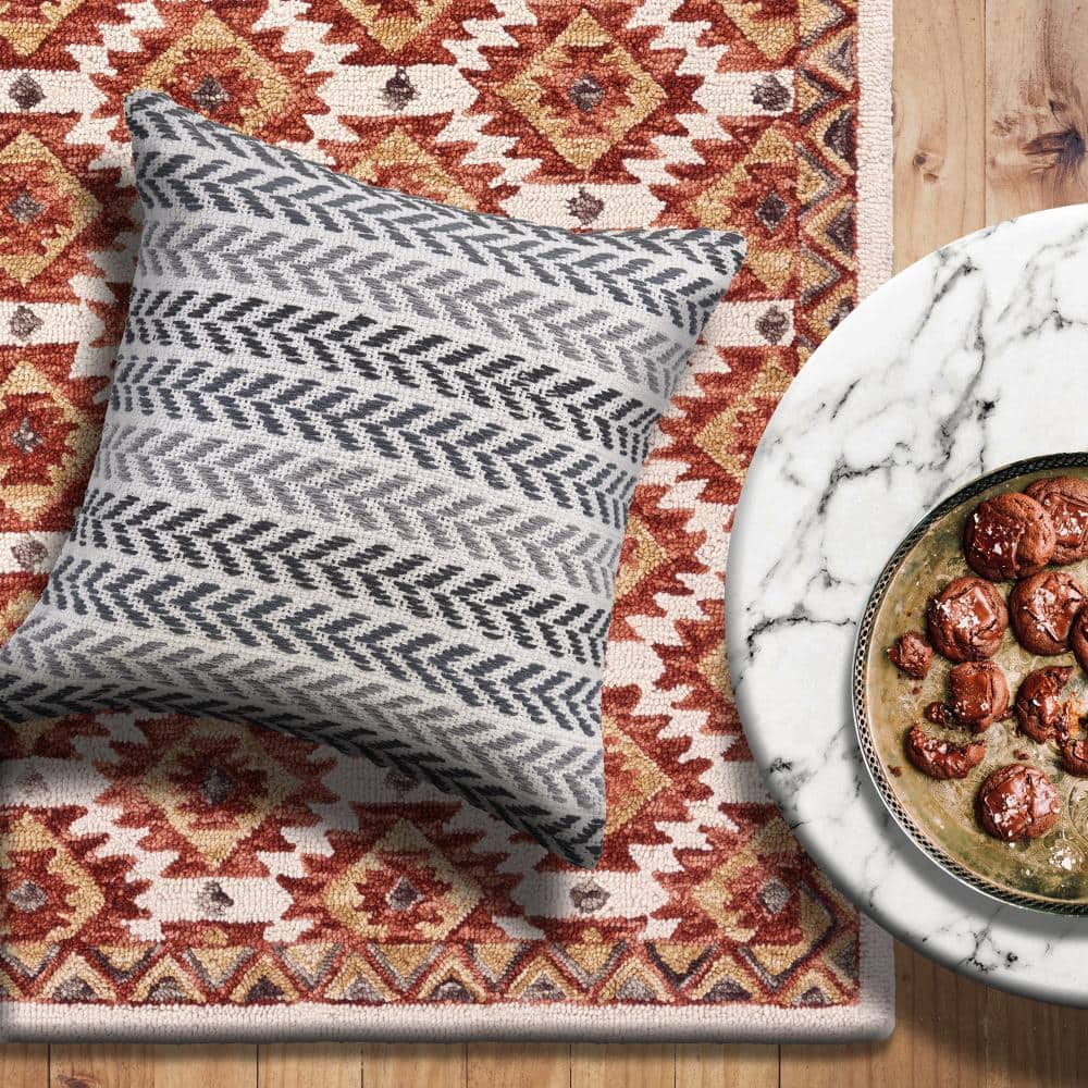 Handwoven Gray and Black Chevron Cotton Throw Pillow, 18" x 18"