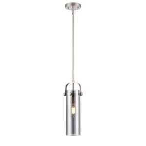 Pilaster II Cylinder 100-Watt 1 Light Satin Nickel Shaded Pendant Light with Tinted glass Tinted Glass Shade