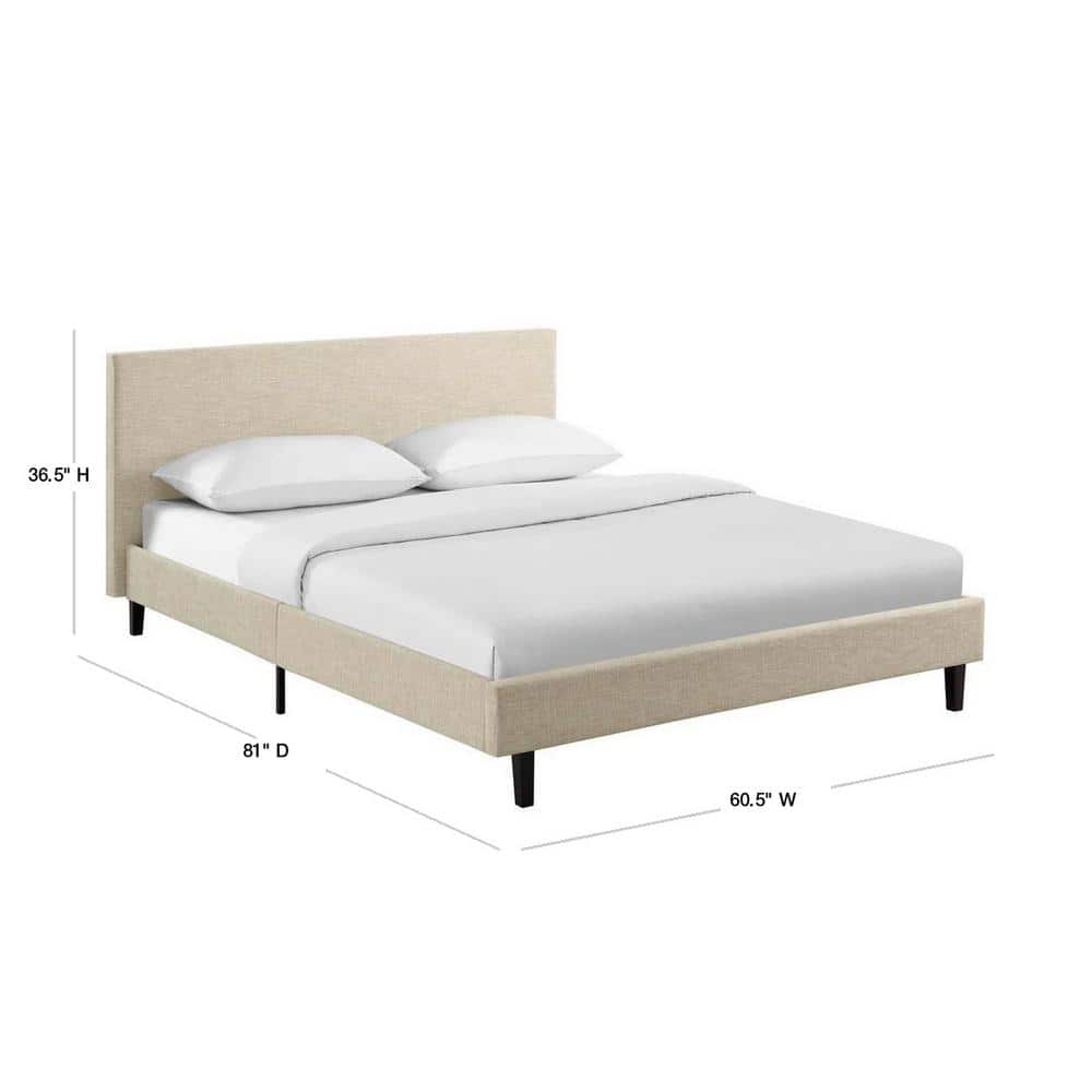 Beige Full Upholstered Tufted Wood Platform Bed