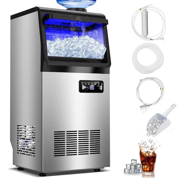 14 in. 120 lbs. Full Size Ice Cube Per Day Freestanding Ice Maker Bottled or Tap Water Sources with Filter in Silver