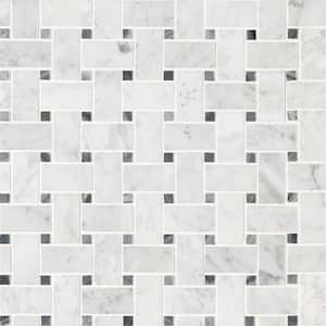 Carrara White Basketweave 12 in. x 12 in. x 8 mm Honed Marble Mosaic Tile (10 sq. ft. / case)