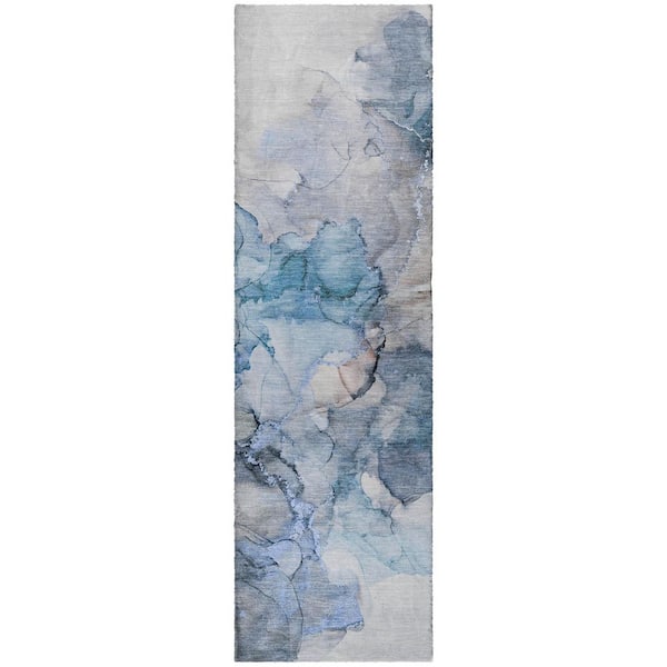 Dream Shag Premium Machine Washable Abstract ADS520 Blue 2 ft. x 7 ft. Runner Rug